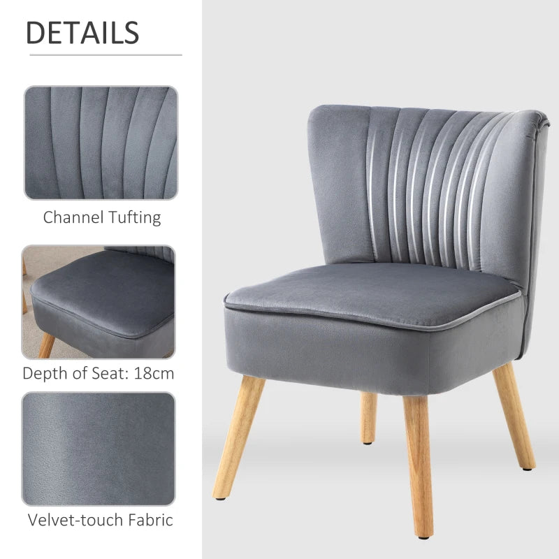 Grey Fabric Accent Chair with Rubber Wood Legs and Thick Padding