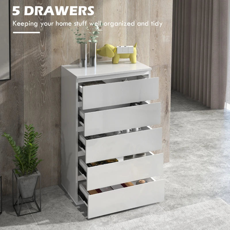 Modern White 5-Drawer Chest of Drawers for Bedroom Storage