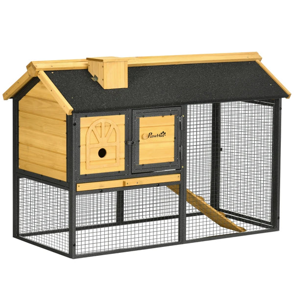 Outdoor Rabbit Hutch with Run and Asphalt Roof, 120 x 55.5 x 80cm, Grey