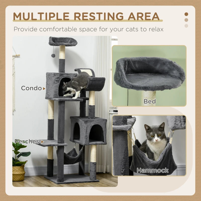 Cat Tree with Scratching Post, Hammock, Cat House - Dark Grey