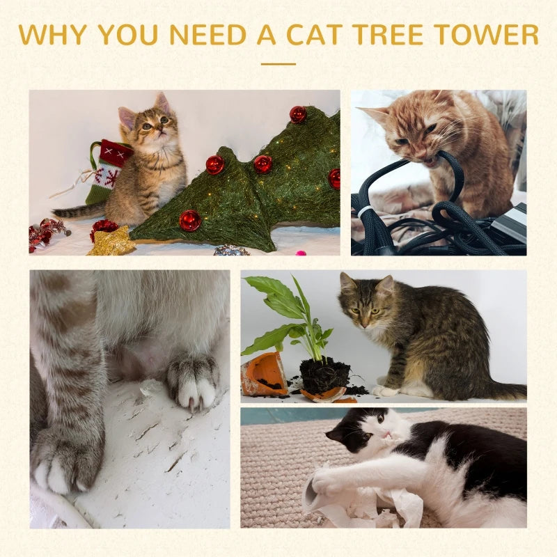 Brown Cat Tree Tower with Scratching Posts and Interactive Toy, 45 x 33 x 70 cm