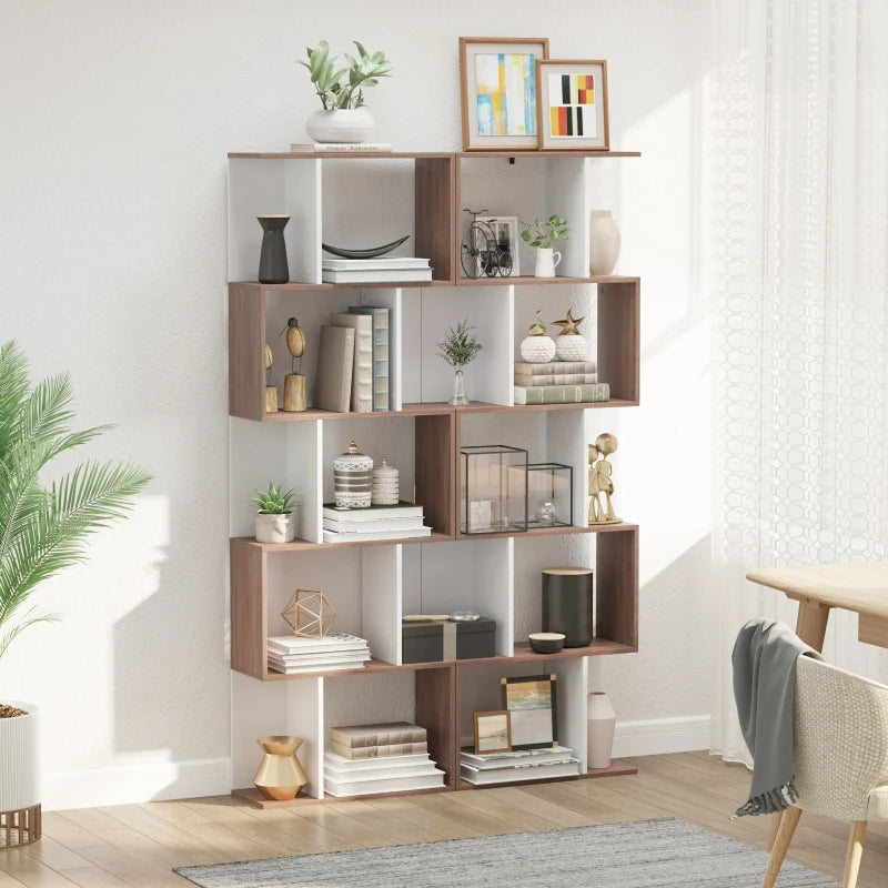 5-Tier Natural Wood S-Shaped Bookcase