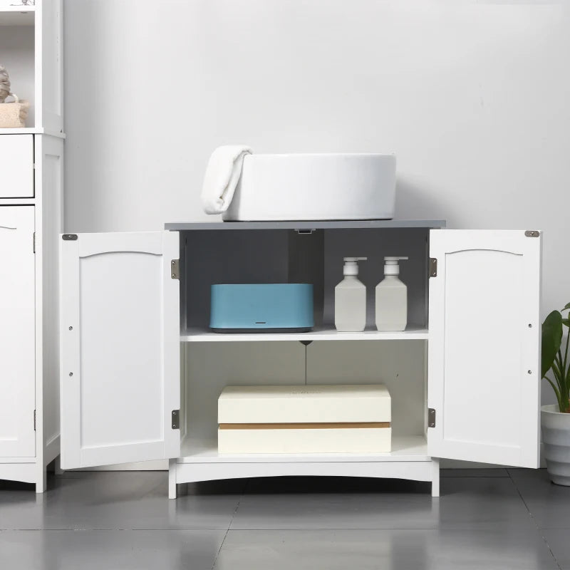 White Under Sink Storage Cabinet with Double Doors