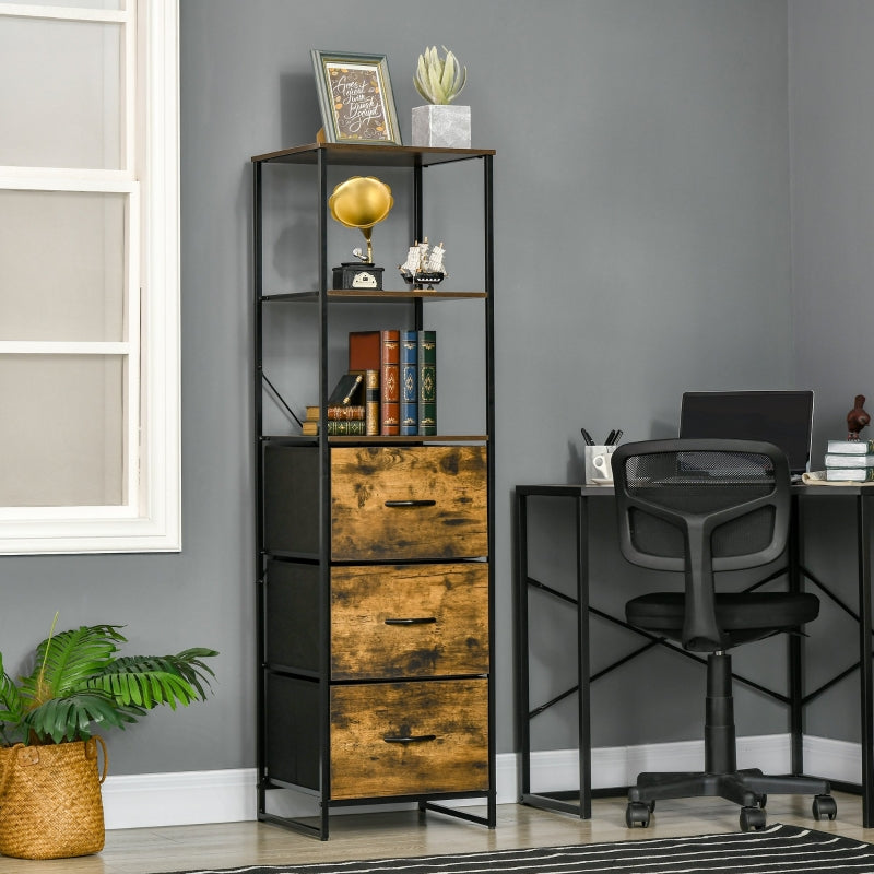 Rustic Brown Industrial Storage Cabinet with Shelves and Drawers