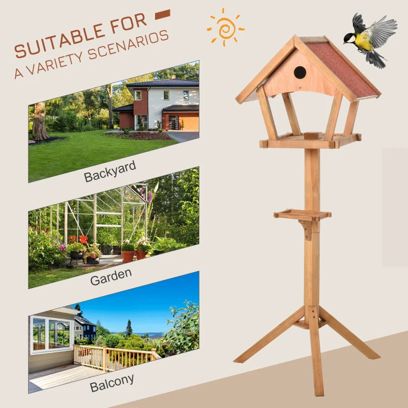 Wooden Garden Bird Feeder Stand, Weather Resistant, 49x45x139cm, Natural