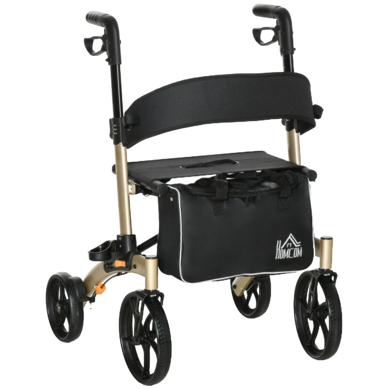 Gold Folding Rollator with Cane Holder and Seat