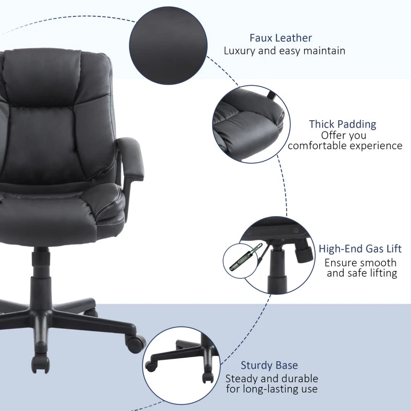 Black Faux Leather Office Chair with Adjustable Height and Swivel Wheels