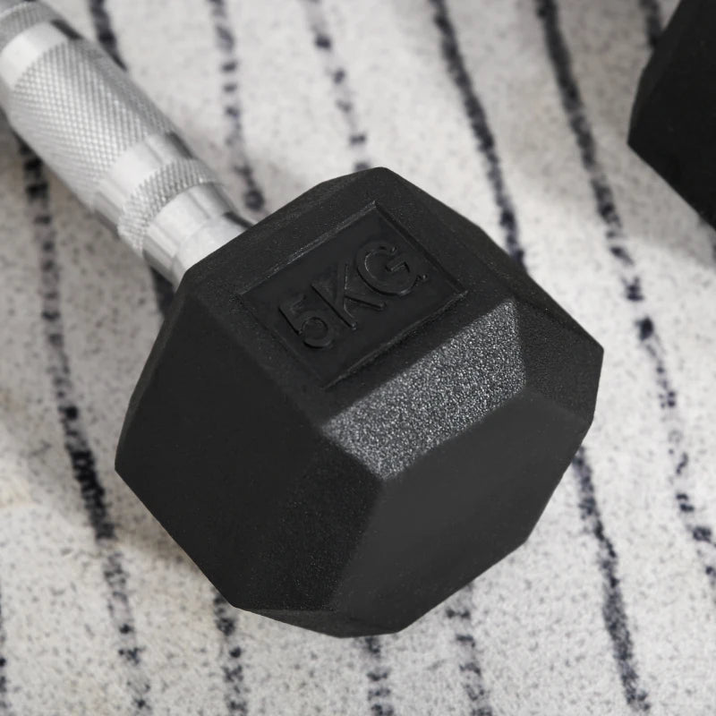 x2 5kg Hex Rubber Dumbbell Set for Home Gym Fitness