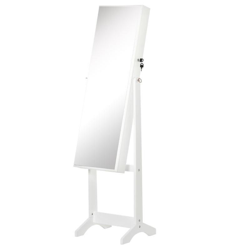 White Full Length Mirror Jewellery Cabinet with Storage and Lock