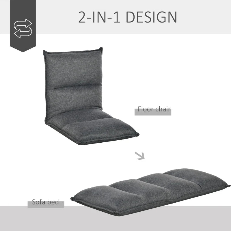 Grey Padded Floor Chair with 5 Adjustable Positions, Foldable Gaming Seat - 45cm x 55cm x 67cm