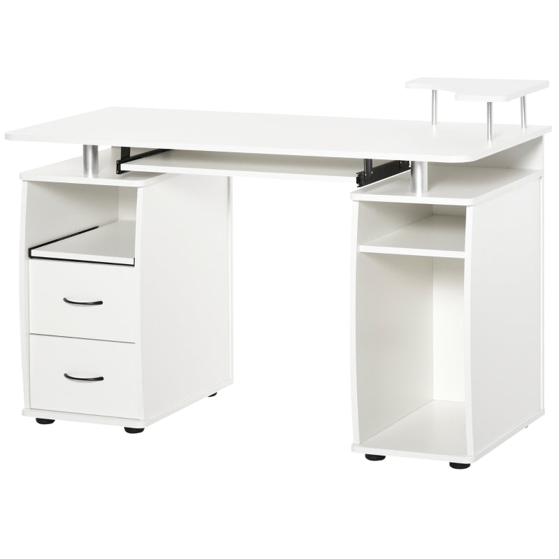 White Computer Desk with Keyboard Tray and Drawers