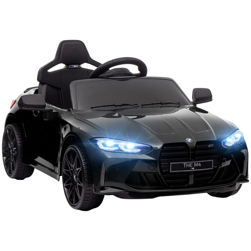 12V BMW M4 Licensed Kids Car - Black with Remote Control & LED Lights
