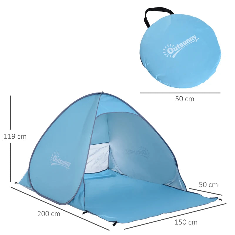 Blue Pop-Up Beach Tent for 2-3 People with UV 30+ Protection