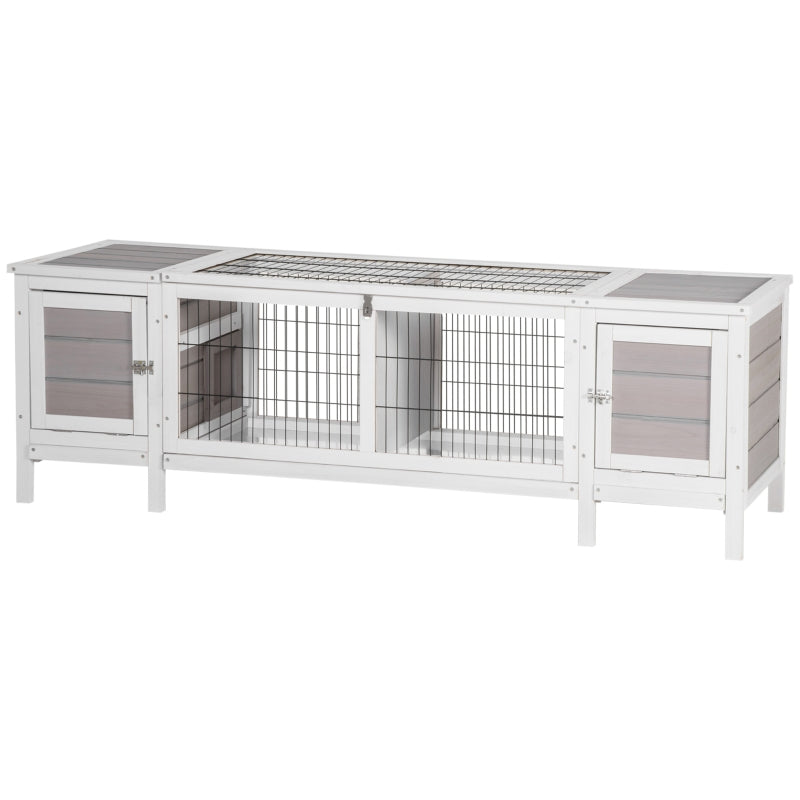 Grey Wooden Small Animal Hutch with Slide-out Tray, 161 x 50.5 x 53.3cm