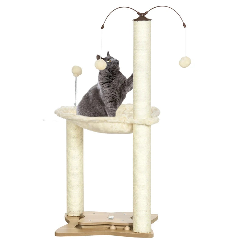 Cat Tree with Scratching Posts, Hammock, Toy Ball - Beige