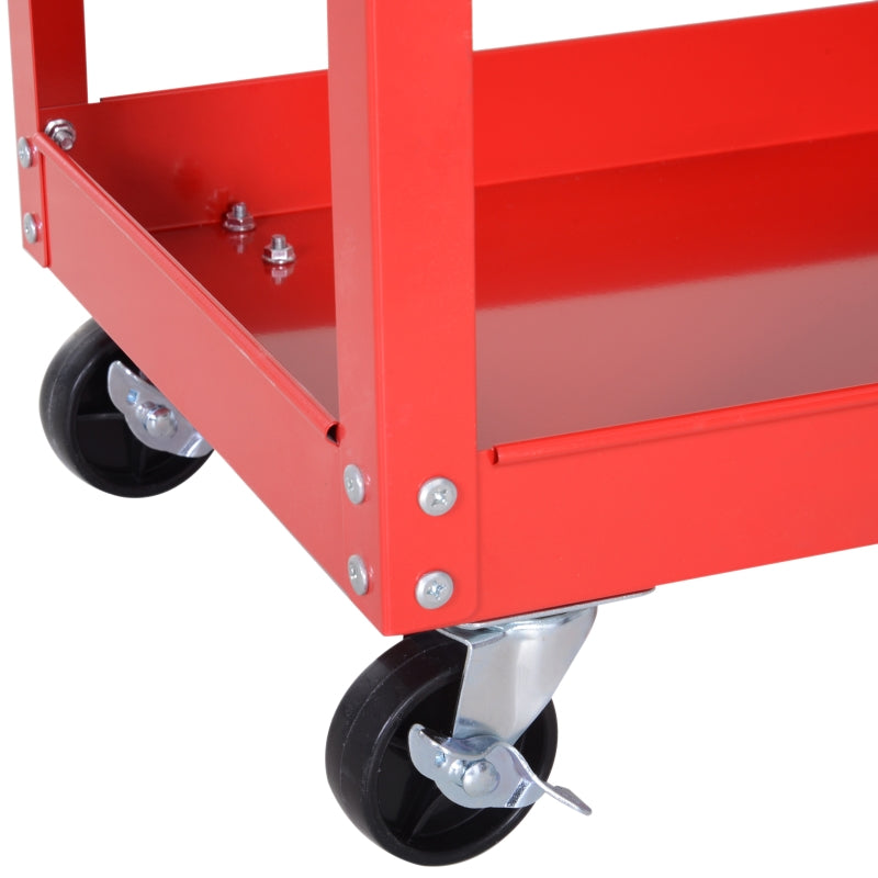 Red 3-Tier Tool Trolley Cart with Drawer