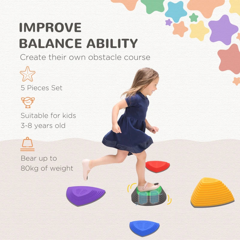 River Stone Kids Balance Stepping Stones Set - 5 Pcs, Outdoor Indoor, Non-Slip