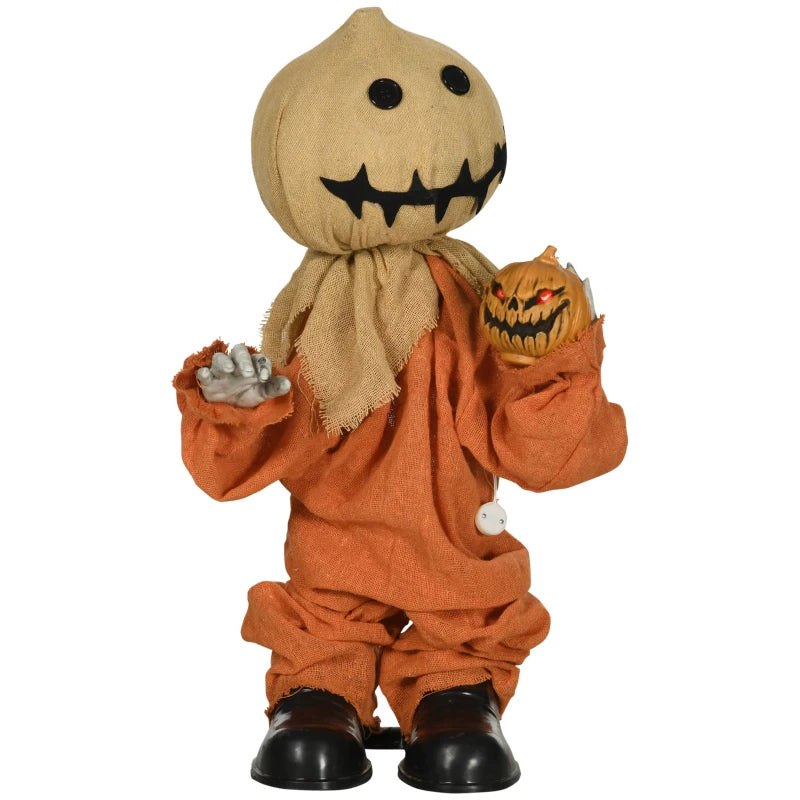 Black Halloween Scarecrow with Light-Up Eyes and Sound Activation