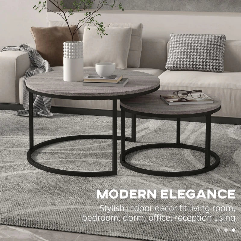 Wood Effect Black Nesting Coffee Tables Set