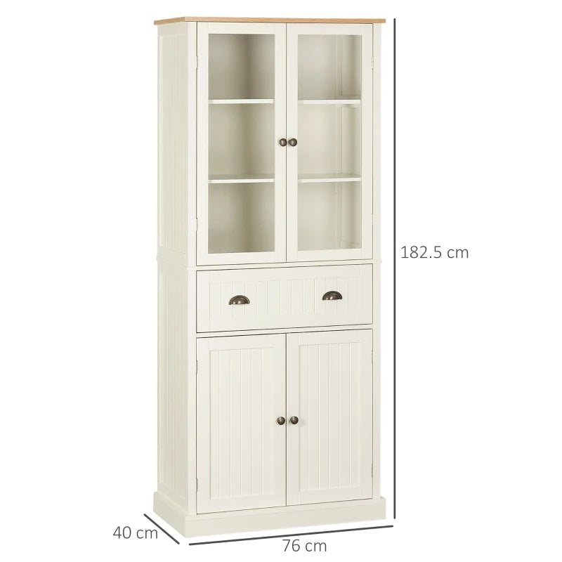 Cream White 5-Tier Freestanding Kitchen Storage Cabinet with Adjustable Shelves and Drawer