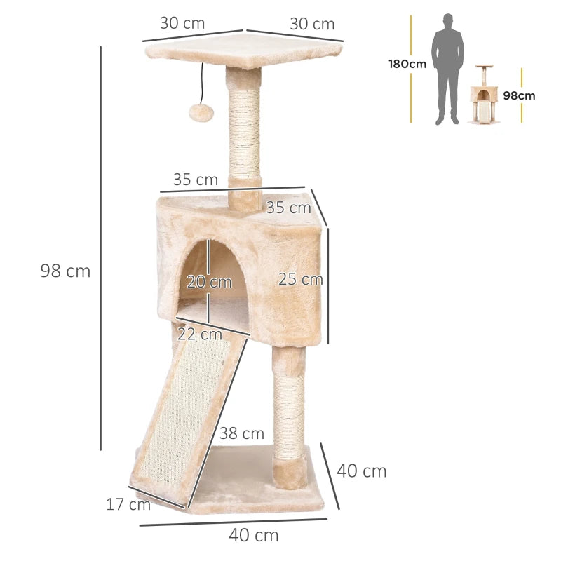 Beige Corner Cat Tree with Scratching Post and Toy