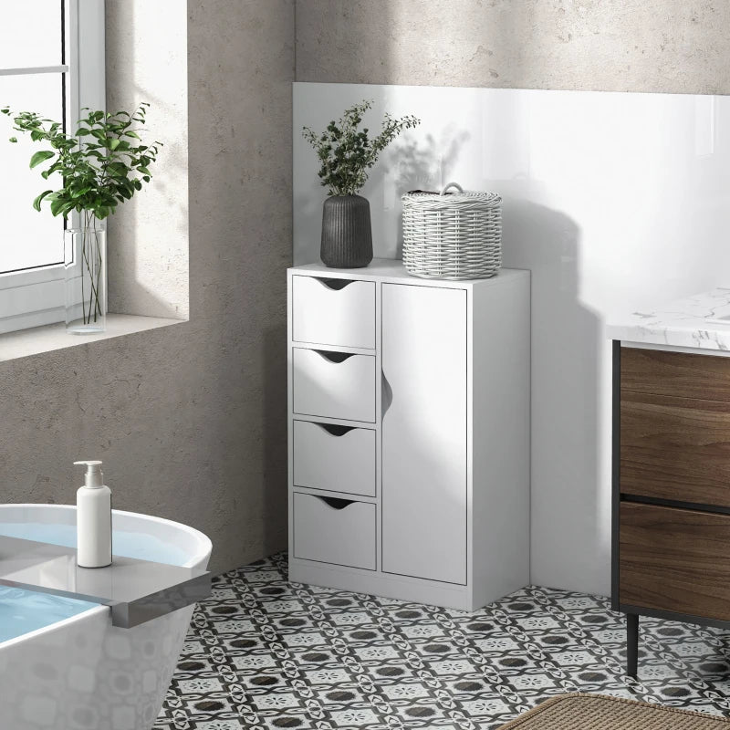 White Freestanding Bathroom Storage Cabinet with 4 Drawers and Door