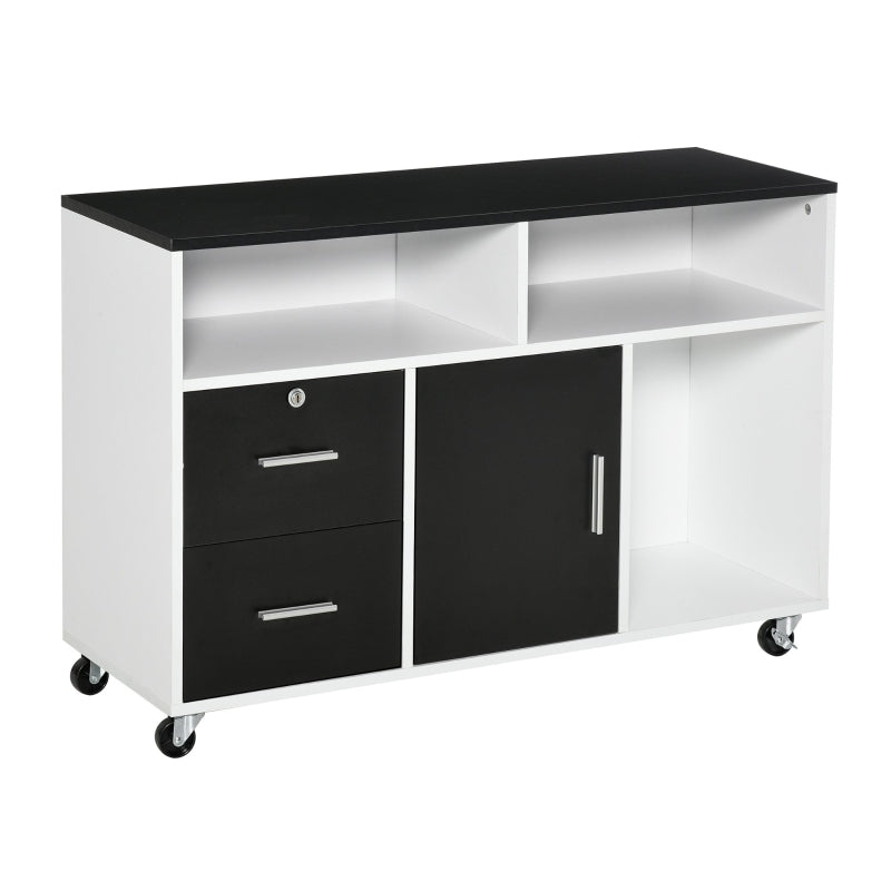 Black Mobile File Cabinet with Lockable Drawer and Open Shelves