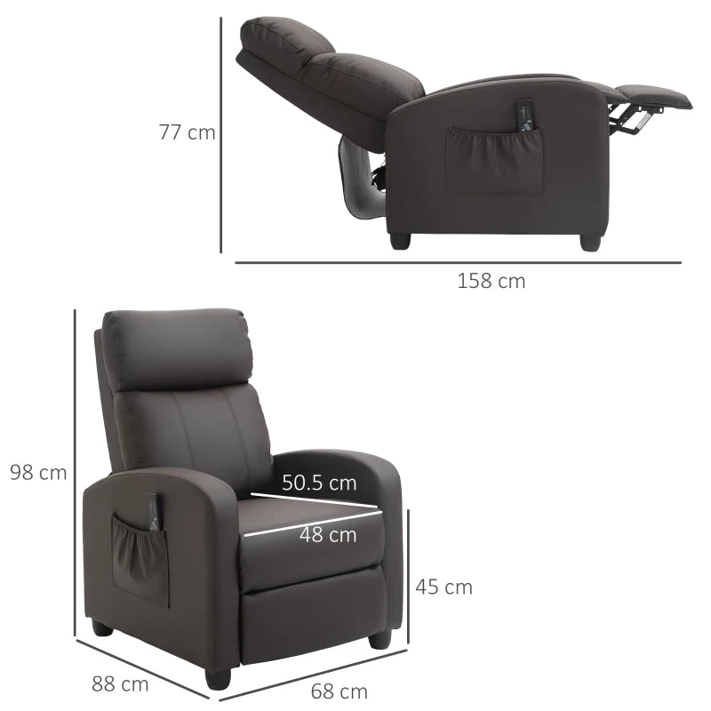 Brown Massage Recliner Armchair with Adjustable Leg Rest