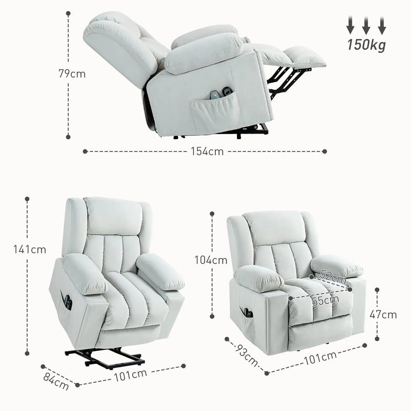 Light Grey Power Lift Recliner Chair with Vibration Massage and Heat Function