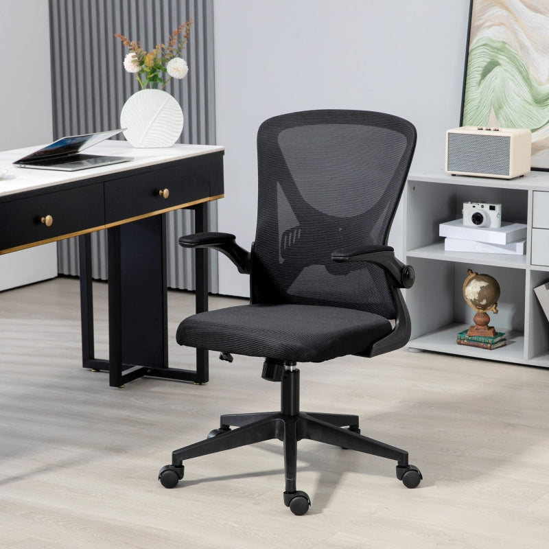Black Mesh Office Chair with Flip-Up Arms