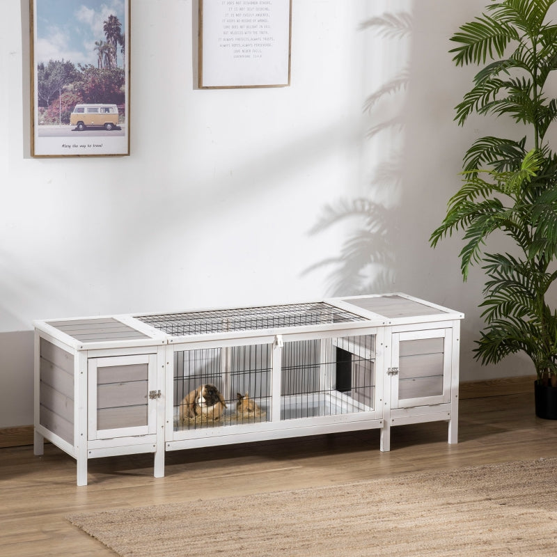 Grey Wooden Small Animal Hutch with Slide-out Tray, 161 x 50.5 x 53.3cm