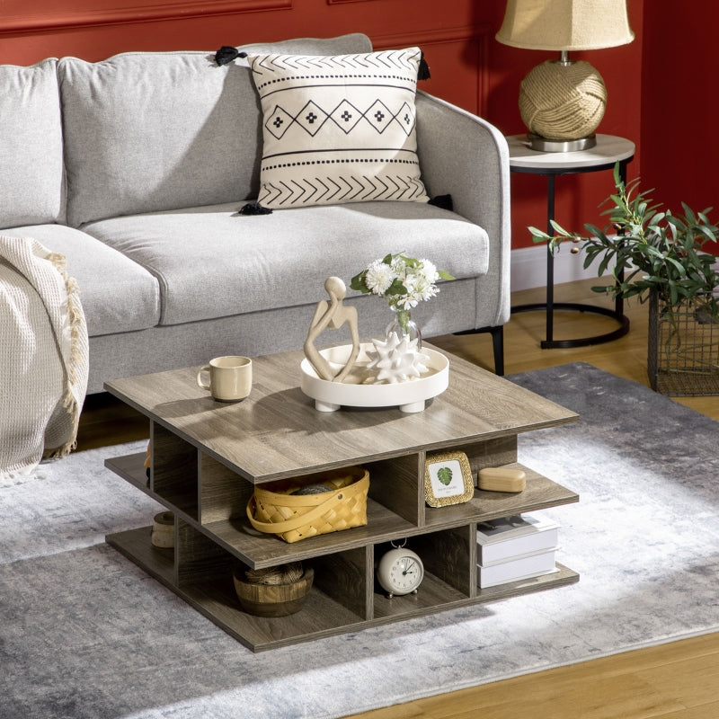 Modern Grey Square Coffee Table with Storage Shelves - 70 x 70 x 36.5 cm