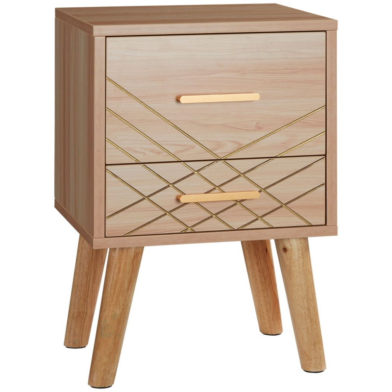 Scandinavian Bedside Table with Drawers, Natural Wood Finish