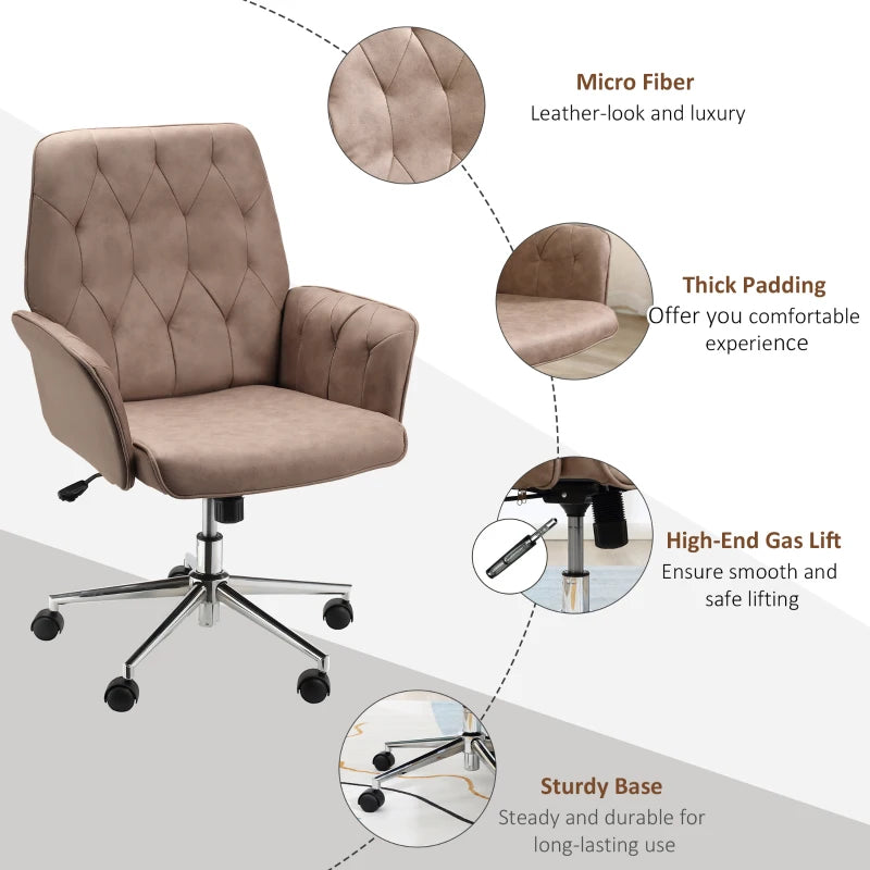 Microfibre Office Swivel Chair, Height Adjustable with Armrest, Coffee