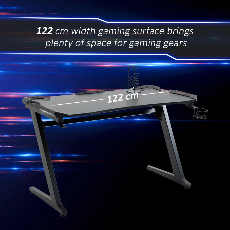 Carbon Fibre Gaming Desk, Black, Gamer Workstation with Storage