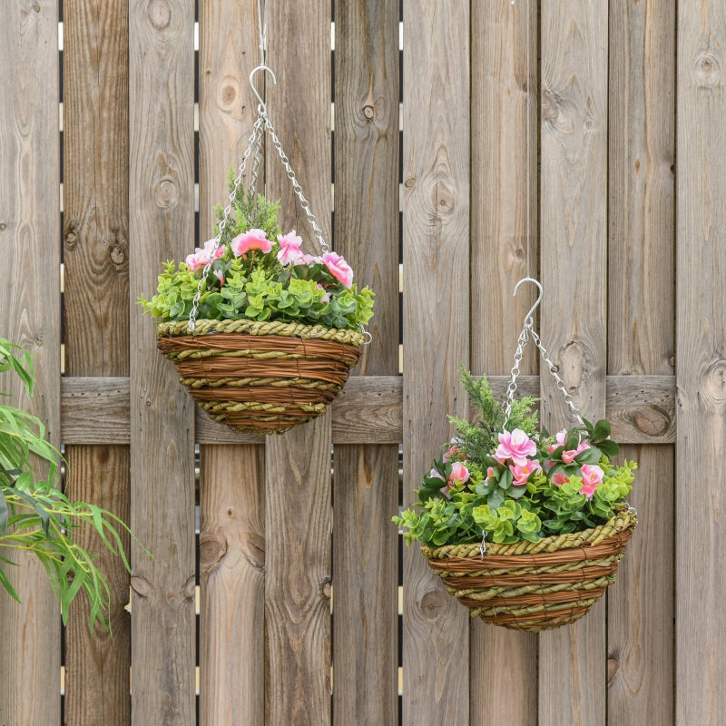 Set of 2 Purple Artificial Lisianthus Flowers Hanging Planters