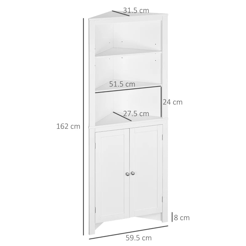 White Triangle Bathroom Storage Cabinet with Cupboard and Shelves