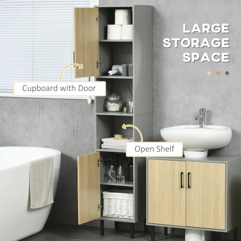 White Tall Bathroom Storage Cabinet with Adjustable Shelves, 31.4x30x165cm