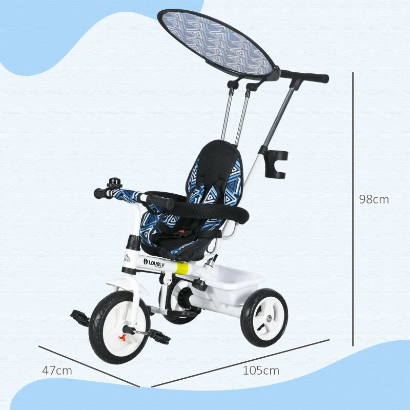 6-in-1 Kids Tricycle with 5-Point Harness & Canopy, Dark Blue