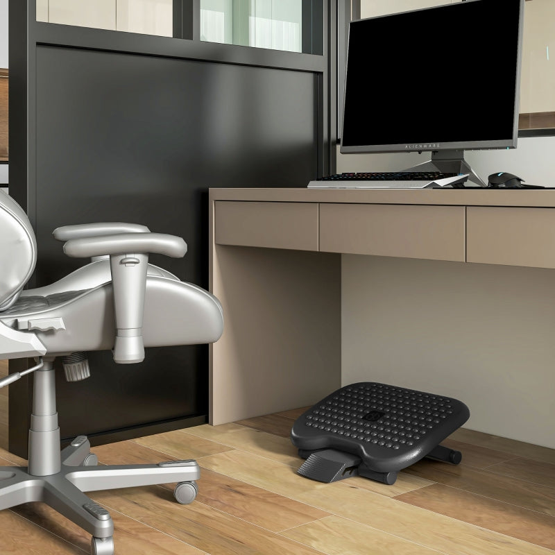 Adjustable Black Footrest for Home Office - Height & Angle Tilting Platform