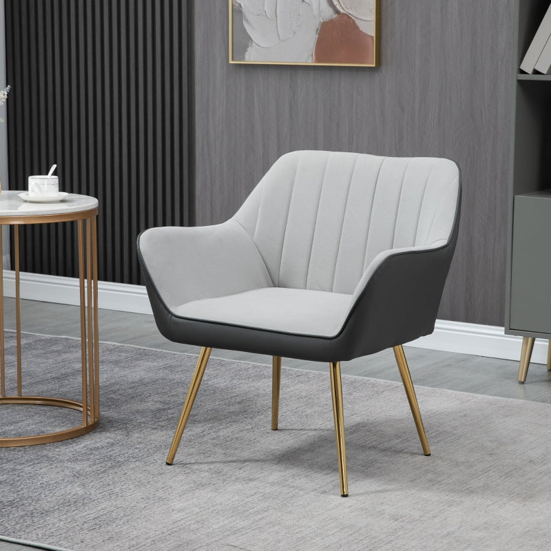 Light Grey Velvet Accent Chair with Golden Steel Legs