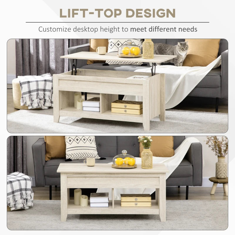 Oak Lift Top Coffee Table with Hidden Storage - Living Room Center Table