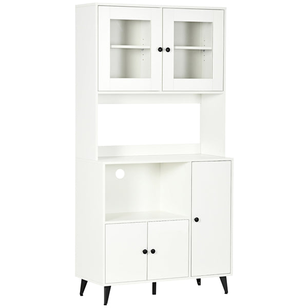 White Freestanding Kitchen Storage Cabinet with Doors, 180cm
