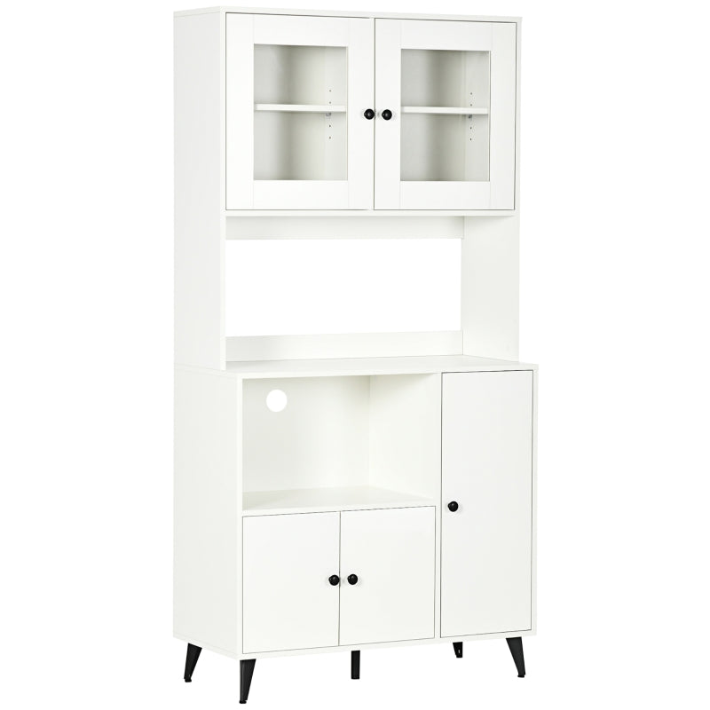 White Freestanding Kitchen Storage Cabinet with Doors, 180cm