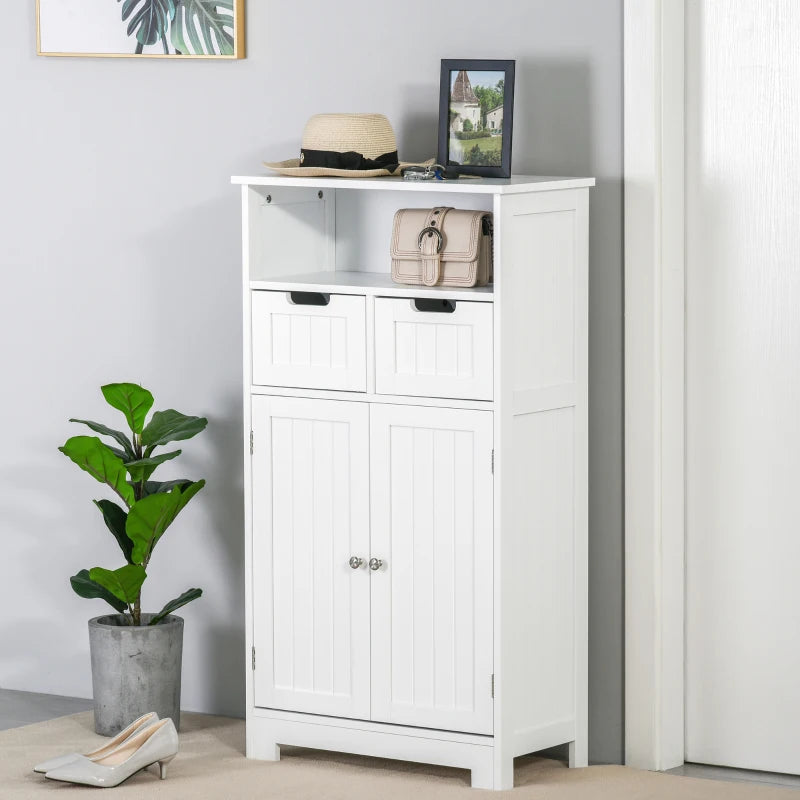 White Bathroom Storage Cabinet with Drawers & Shelf