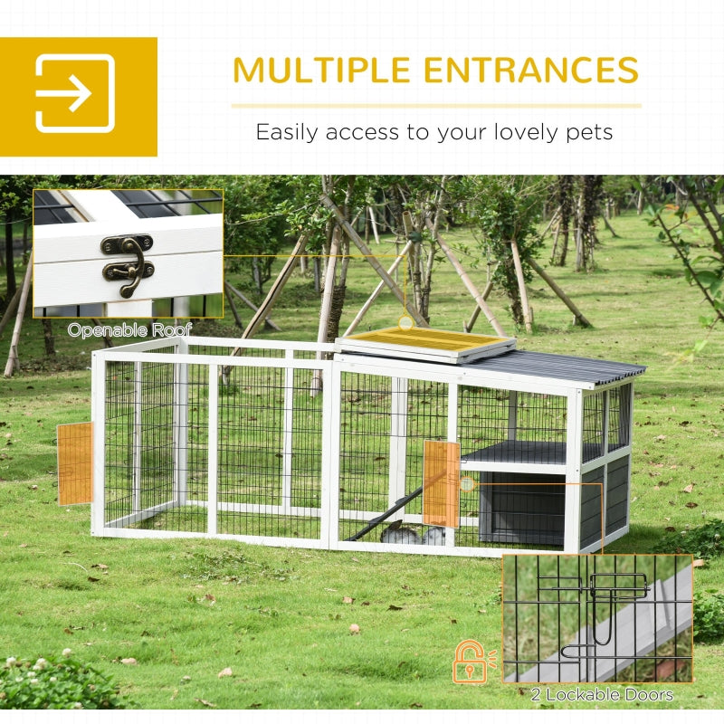 Grey Wooden Rabbit Run with Openable Roof and Ramp - 200L x 100W x 75H cm