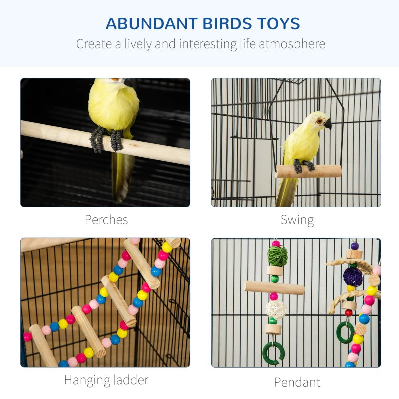 Compact Bird Cage Kit for Small Birds - Complete Set with Accessories and Toys