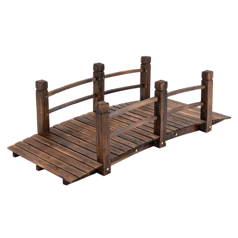 Wooden Garden Bridge - Stained Finish - Outdoor Pond Walkway - Water Yard Decor - 1.5M