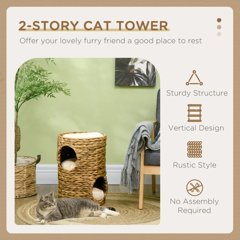 Cat Barrel Tree with 2 Houses & Cushion - Light Brown