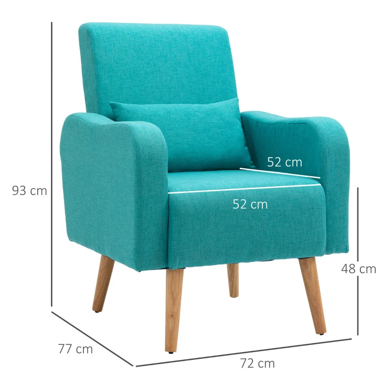 Teal Linen Armchair with Wooden Frame